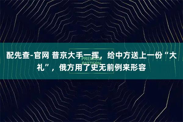 配先查-官网 普京大手一挥，给中方送上一份“大礼”，俄方用了史无前例来形容